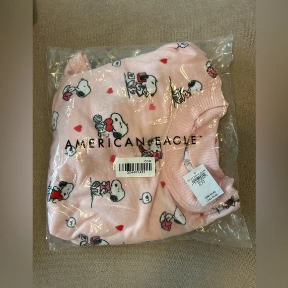 American Eagle Pink Valentine Snoopy Pajama TOP- Long Sleeve Size XXS NWTs - Picture 3 of 4